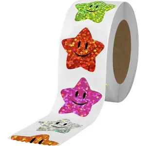700Pcs Smiley Face Star Stickers for Kids Reward, 1Inch 8 Colored Sparkly Foil Star Stickers for Student Planner, School Classroom Teacher Supplies, 3.15Inch Diameter Roll