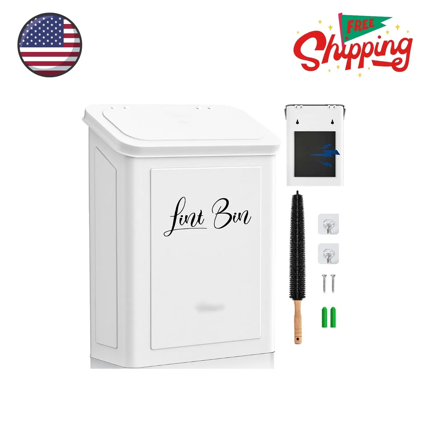 Magnetic Lint Bin for Laundry Room with Dryer Lint Brush