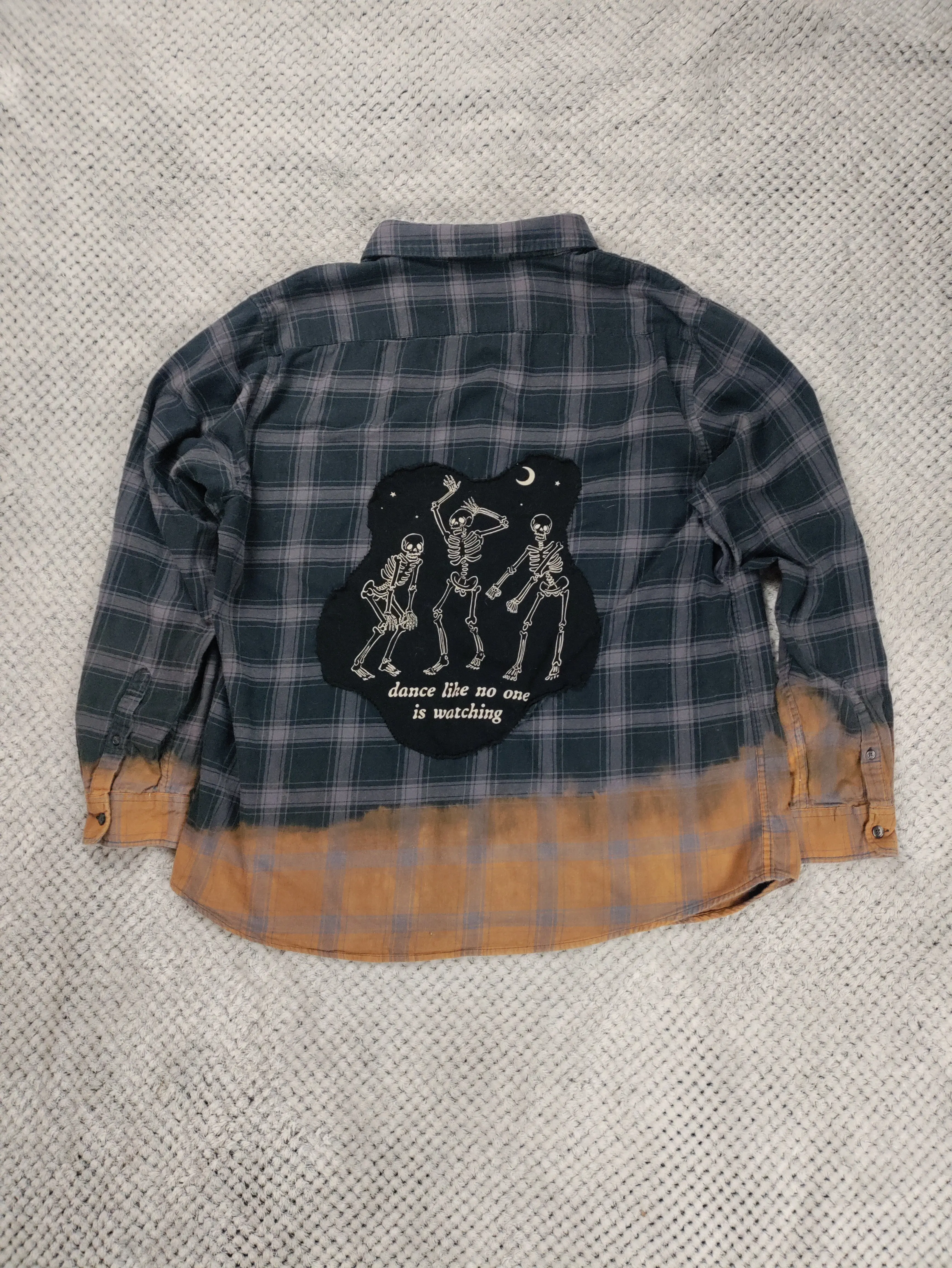 Upcycled Plaid Flannel Shirt for Women, Handmade 90s Style Casual Long Sleeve with Reworked Graphic Fabric Back, Shirts, Blouses, Upcycled Art, Dopamine, One-Of-A-Kind Upcycled Flannel