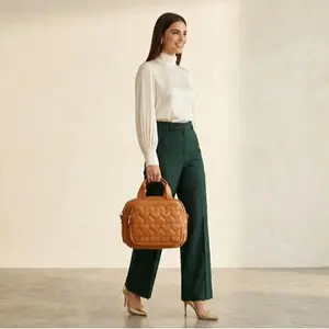 Women’s Fashion Camel Quilted Heart Top Handle Satchel – Style #F2460