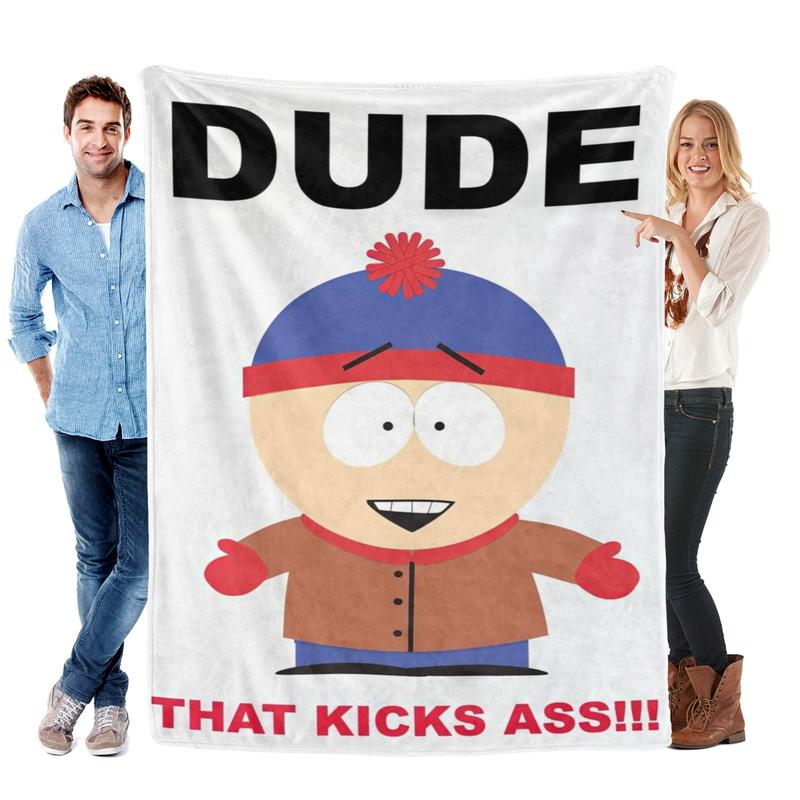 South Park Cartman "Dude That Kicks Ass" Fleece Blanket - Epic Attitude Quote, Super Soft & Edgy