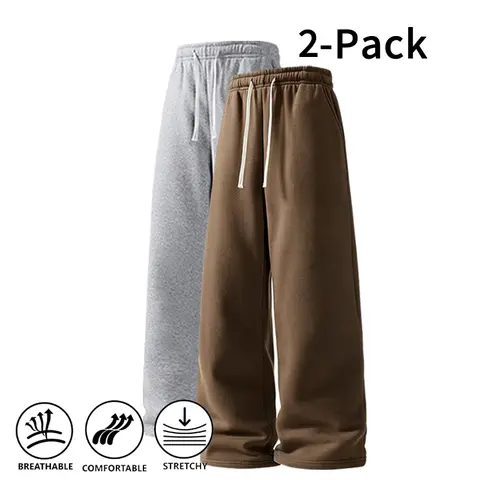 Men's 2-Pack Autumn/Winter Ultra-Soft Wide-Leg Sweatpants - Baggy Sweats, Comfy Loose-Fit Pants for Basketball, Running, Baggy Sweatpants, Comfy Pants, Wide-Leg Sweatpants Men's Pants, Solid Colors