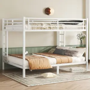 Queen over Queen Bunk Bed Heavy-Duty Metal Frame,Space-Saving/Noise Free/No Box Spring Needed, for Teens Adults,White