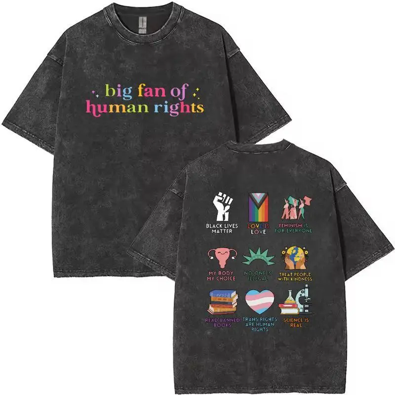 Men's Short Sleeve Round Neck Human Rights Graphic Streetwear T-Shirt - Washed Cotton, Smooth Soft Seamless Foldable, Lightweight, Machine Washable, All Seasons Casual Menswear Top, Digital Print
