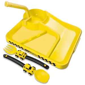 Construction Plates - Eating Utensil Set With Removable Straw Easter Gifts Feeding For Stocking Stuffers And Birthday Yellow