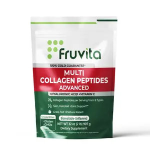 Fruvita Multi Collagen Peptides Powder Advanced, 2 Pounds – 8 Types of Collagen peptides with Hyaluronic Acid, Vitamin C – Unflavored – Non-GMO – Promotes Hair, Skin, Nail, Joint & Bone Health