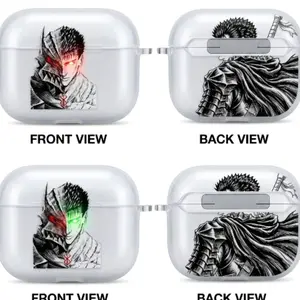 Guts Anime AirPods Case with Keychain, Frosted PC Protective Cover for AirPods Pro, Berserk Manga Earbuds Case Gift for Him Her
