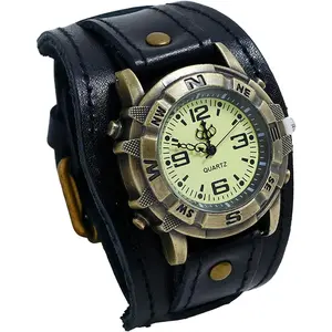 Leather Watches, Retro Punk Cuff Watch, Wide Band Quartz Watches for Men and Women