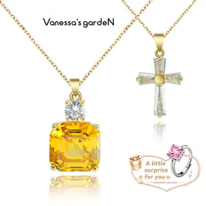 Vanessa's gardeN 18K Gold-Plated Layered Cross & Yellow CZ Pendant Necklace | Yellow Halo Collection