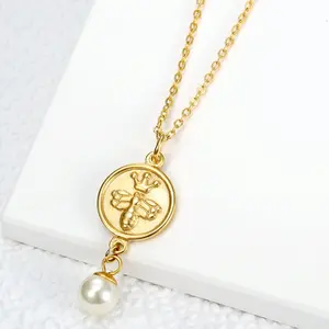 Retro Bohemian Insect Pattern Imitation Pearl Pendant Necklace with Bee Design, Perfect for Daily Wear & Holiday Gifts for Loved Ones