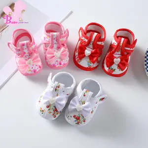 Baby Girls Flat Shoes, Soft Sole Bowknot Flower Print Non-slip Indoor Outdoor Toddler Shoes