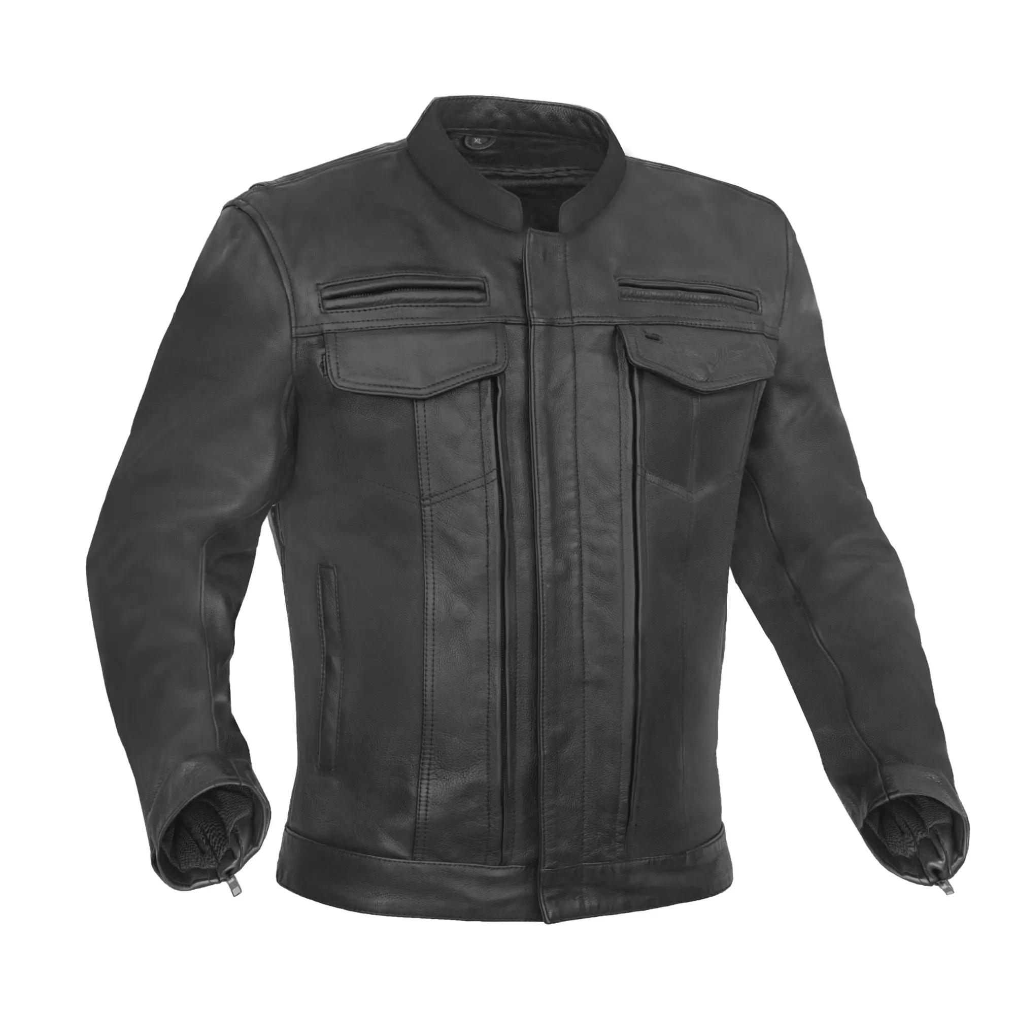 DANIEL SMART Blaze Runner™ Menswear Longsleeves Leather Motorcycle Jacket - Soft Platinum Drum Dyed Milled Cowhide, 2 V2 Pockets, CE-Rated Armor-Ready, Insulated Liner, Stretch Thermal Tops, Zipper Sleeves, Utility Design