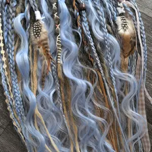 Smokey Mountains Dreadlock Extensions with Feathers and Beads for Boho Style Hair Accessories