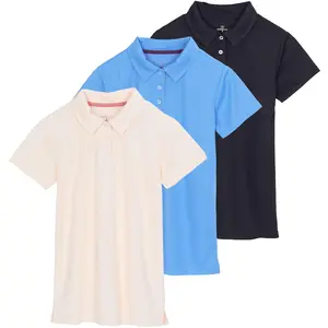 Real Essentials 3 Pack: Womens Short Sleeve Dry-Fit Performance Polo Shirt (Available in Plus)