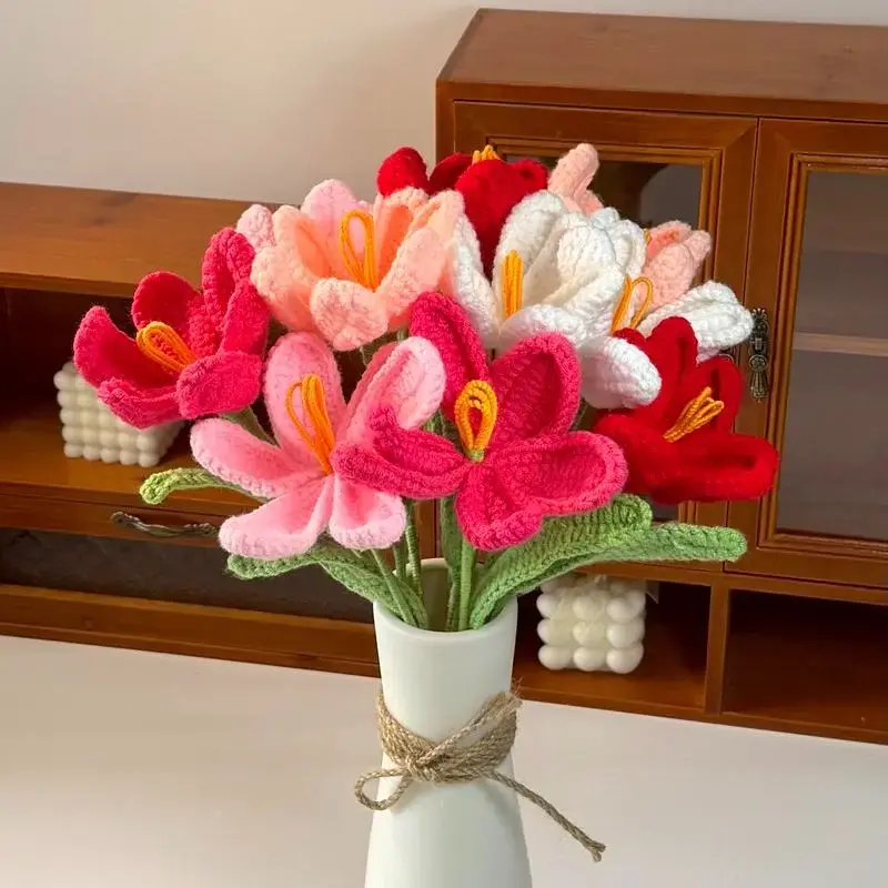 Handmade Crochet Flower without Vase, Flowers Bouquet, Artificial Flower, Gifts for Girlfriend, Fall Room Decor, Decorative Flower for family, friends,Mother's Day Gifts