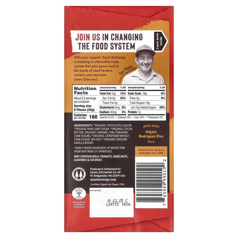 Equal Exchange Organic Dark Chocolate, Caramel Crunch with Sea Salt, 55% Cacao, 2.8 oz (80 g)