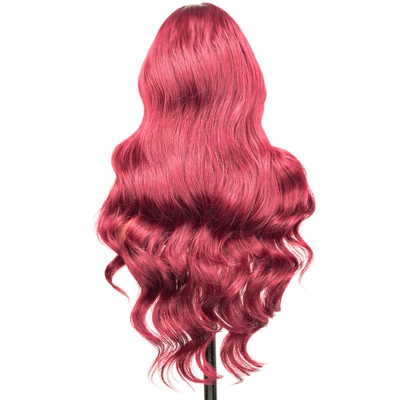 MIRELLE Body Wave 30 Inch 13x6 HD Lace Front Synthetic Wig 220% Density - #99J Burgundy Free Part, Pre-Plucked Anti-Snag/8H Hold, Breathable for Weddings/Bridesmaid Duties