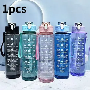 Large-Capacity Leak-Proof Motivational Water Bottle, 1 Count Portable Straw Cup with Time Scale, Summer Cool Bottle for Home, Office, School and Outdoor Sports, Drinkware
