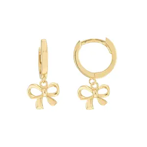 14K  Yellow Gold Bow Huggie Hoop Earrings