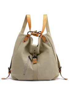 Women's Canvas Backpack Shoulder Bag Crossbody Purse Belt Buckle Versatile Handbag Lightweight Waterproof Dual-Use