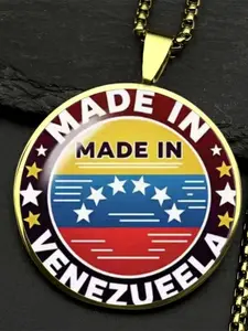 Venezuelan Flag Necklace, Zinc Alloy Frame with Clear Glass, A Hometown Souvenir Gift.