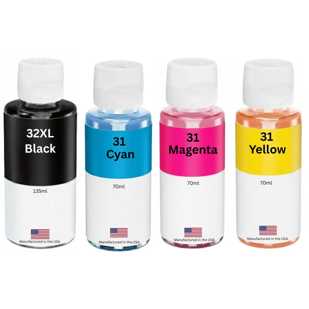 Replacement Ink Bottle Combo Pack For HP 32XL 135 ml Black / HP 31 70ml 3 Color Combo Pack