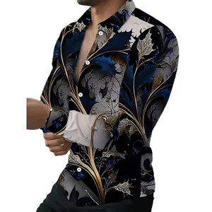 Men's Casual Fashion Long Sleeve Shirt Menswear Top Polyester Loose Fabric Wetsuit Mixed Color