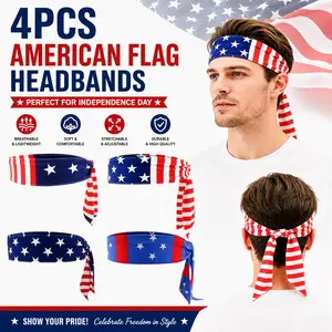 4Pcs US national Flag Headband – Head Scarf for Women Men, Red White Blue Patriotic Headband, 4th of July Family Matching Accessories#SummerVibes