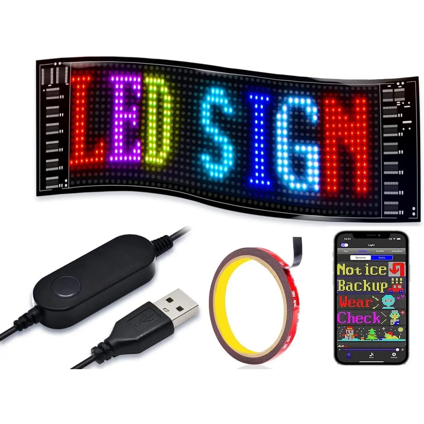 LED  Sign,Programmable Scrolling LED Sign, APP,DIY Design Animations,Text, Graffiti,Colour (15''x4'')