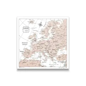 Push Pin Europe Map Pin Board - Light Brown Color Splash - Pins Included!