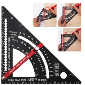Carpenter Square 7 inch,Adjustable Rafter Framing Square Tools,T Square Multi-Purpose Aluminum Alloy Triangle Carpenter Square for Woodworking and Carpentry | Drill Gauge, Protractor, Ruler, Triangular Ruler