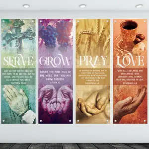 2D Flat Banner Couplets Set of 4, Church Banners with Bible Verses, Christian Hanging Background Signs for Spring Easter Decorations