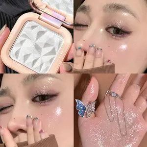 Single Color Diamond Glitter Highlighter Set, Face Illuminator Brush Combo, Pearl Gloss Eye Shadow Trio, Full Body Use, Sculpted Makeup
