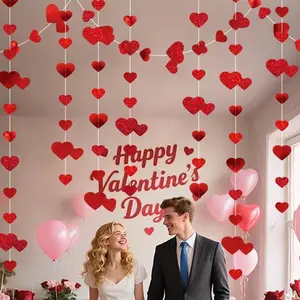 1pc Valentine's Day hanging wreaths, heart-shaped wreaths, wedding decorations, hanging heart-shaped decorations, wedding banners, Valentine's Day decorations, heart-shaped Valentine's Day decorations