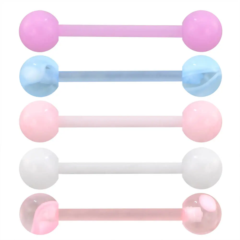 Oufer 14G 5PCS Macaron Color Acrylic Tongue Barbell Rings Set Oufer 14G 5PCS Macaron Color Acrylic Tongue Barbell Rings Set