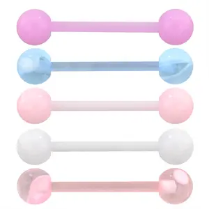 Oufer 14G 5PCS Macaron Color Acrylic Tongue Barbell Rings Set
