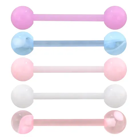 Oufer 14G 5PCS Macaron Color Acrylic Tongue Barbell Rings Set