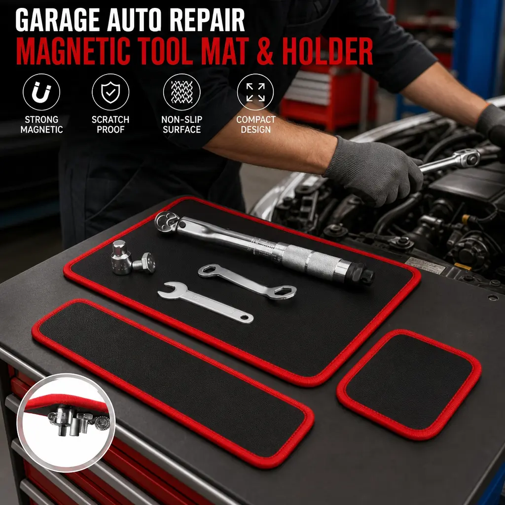Garage Auto Repair Magnetic Tool Mat & Holder - Flexible Non-Slip Scratchproof Tray, Mechanic DIY Tool Storage Organizer