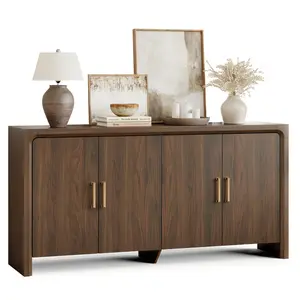 【Valentine's Day gift】ONBRILL 63" Buffet Cabinet with 4 Doors and Adjustable Shelves, Sideboard Buffet Cabinet with Storage, Wood Kitchen Console Table, Modern Coffee Bar for Kitchen, Living Room, Hallway