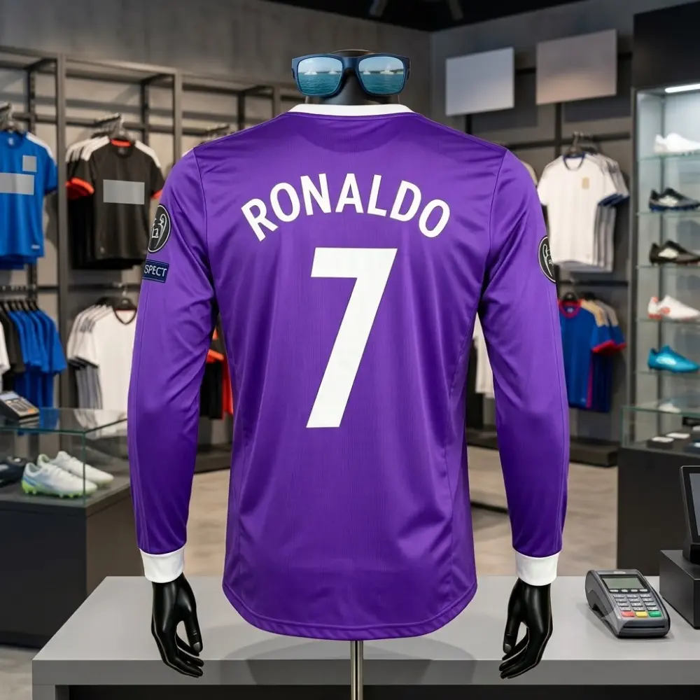 16 17 Away Purple No.7 Ronaldo Long Sleeved Soccer Jersey