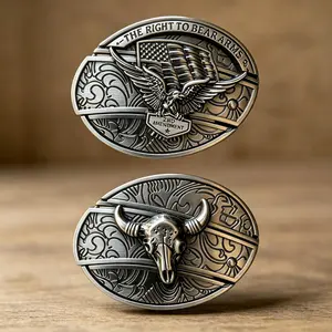 American Flag Eagle & Bull Skull 2nd Amendment Vintage Cowboy Belt Buckles, Fits 1.5" Belt, Perfect for Rodeo, Casual & Patriotic Outfits,Alloy, Fits Standard Belts, Great for Men & Women Rodeo Style