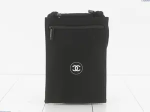Pre-owned Chomaz canvas Bag Accessories Chanel Passport Case Black Travel Organizer with Zipper Closure and Logo Design