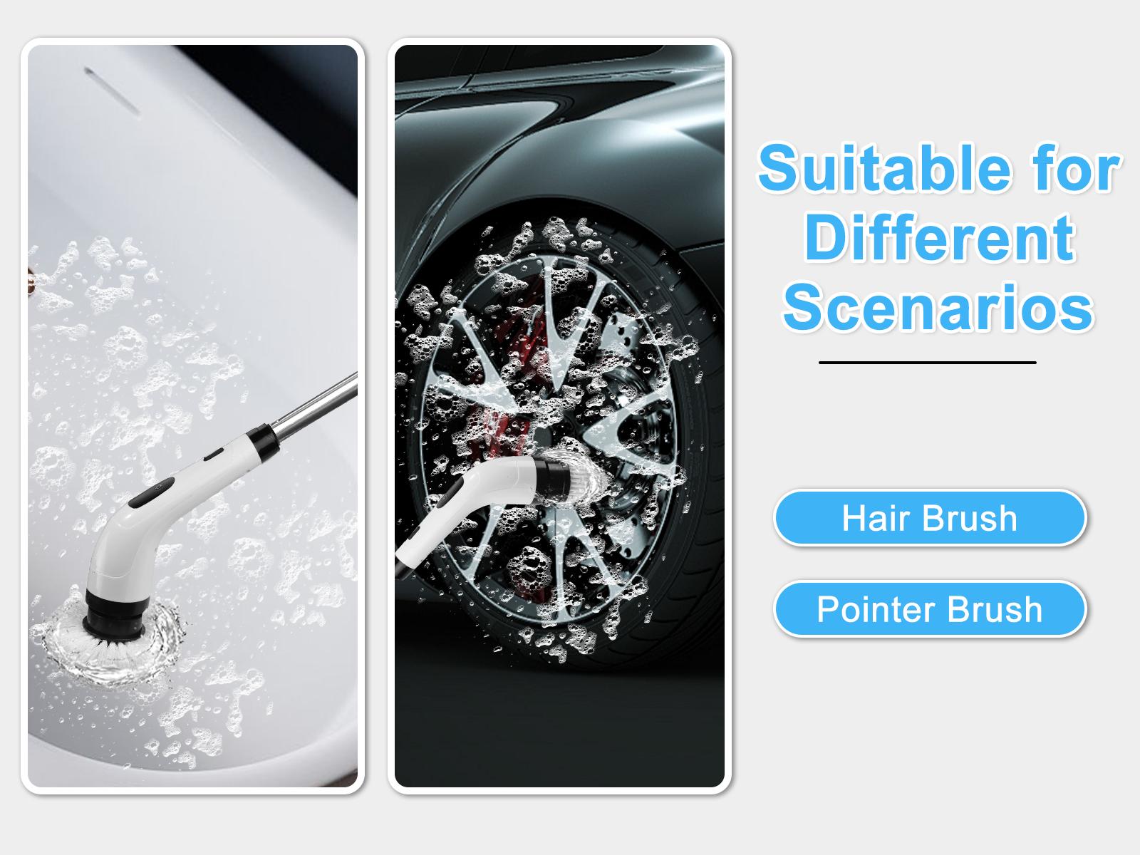 Electric Rotating Cleaning Brush with 2-Speed Settings, Adjustable Length Handle, and Detachable Brush Heads – Perfect for Cleaning Kitchens, Bathrooms, and More. Portable Durable