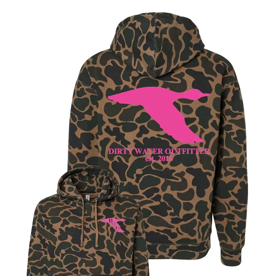 DWO 2016 Old School Neon Duck Camo Hoodie, Unisex Retro Hunting Pullover for Men & Women, Lightweight Outdoor Sweatshirt