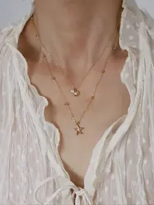 Fashion Starfish Shell Pendant Necklace, Double Layer Clavicle Chain, Casual Style, Ideal Gift for Holidays Birthdays Anniversaries