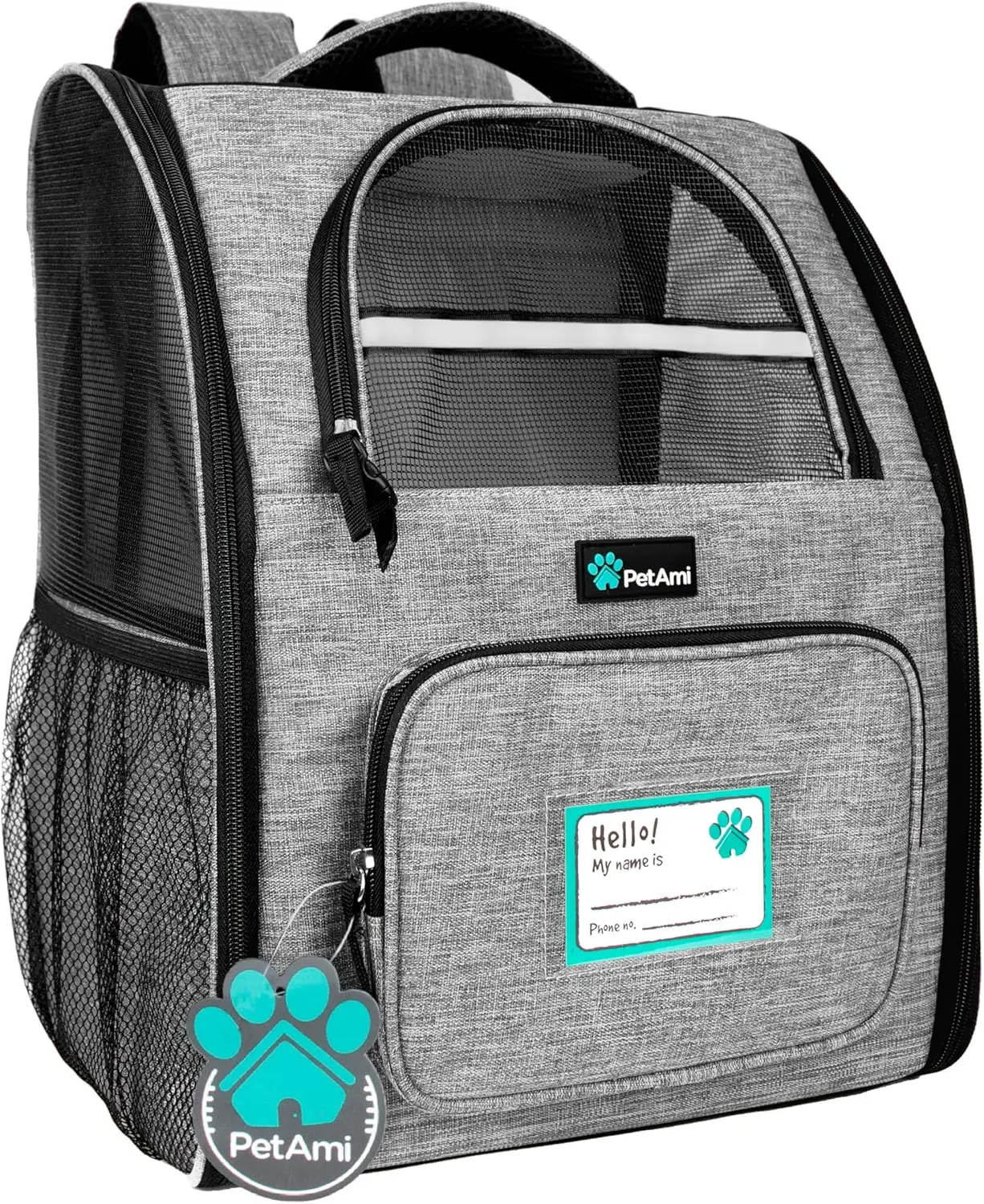 Petami Dog Backpack Carrier for Small Large Cat, Pet, Puppy, Ventilated Pet Hiking Backpack Travel Bag, Airline Approved Cat Backpack Carrier, Camping Biking Dog Bag up to 18Lbs Pet, Grey PetAmi