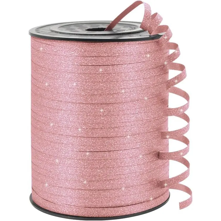 Pink Glitter Curling Ribbon, 1/5" Wide x 500 Yards Christmas Curling Ribbons for Gift Wrapping, Party Decoration, Balloon String, Crafting, Balloon Ribbons for Florist Flower (1 Roll)