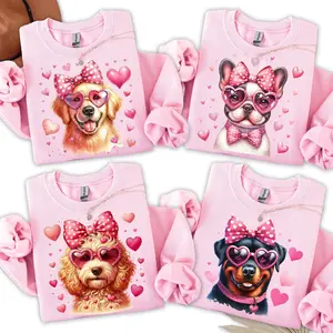 Valentine's Day Dog Coquette Sweatshirt, Pink Bow,  Dog With Heart Glasses Sweatshirt, Valentine Gift