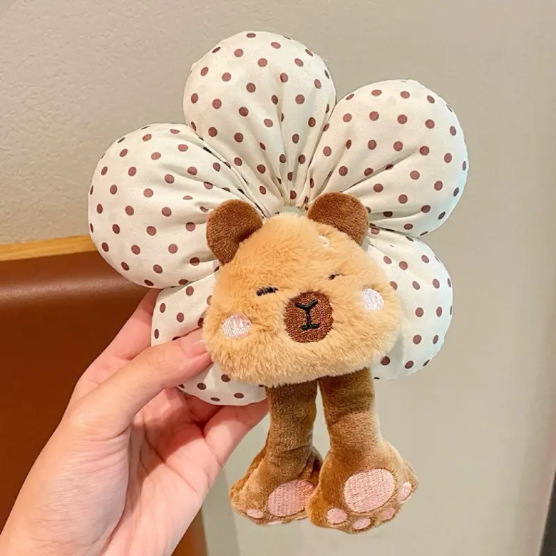 Padded Flower Scrunchie, Cute Plush Animal Cartoon Character Decor Fabric Hair Tie, Soft Elastic Ponytail Holder For Teen Girls Kawaii Coquette Cottagecore Daily Hairstyling，Plush Cartoon Flower Hair Scrunchie Elastic Hair Tie