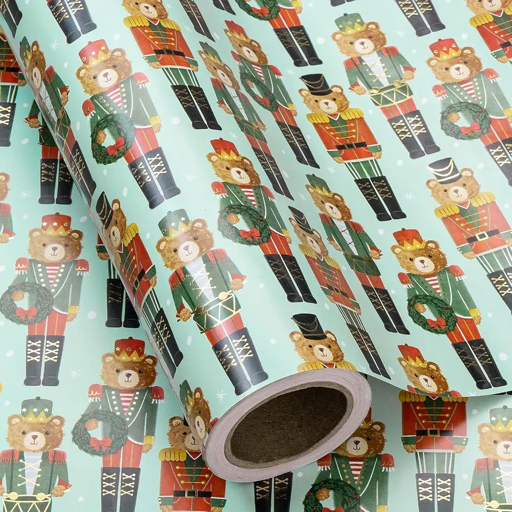 RUSPEPA Christmas Wrapping Paper Roll, 17 Inch x 16.4 Feet Cute Holiday Gift Wrap with Santa Dinosaur, Unicorn, Game Controller, Bear, Alien and Nutcracker Designs, Reversible Christmas Wrapping Paper for Kids, Boys, Girls, Family, Xmas Party Gifts